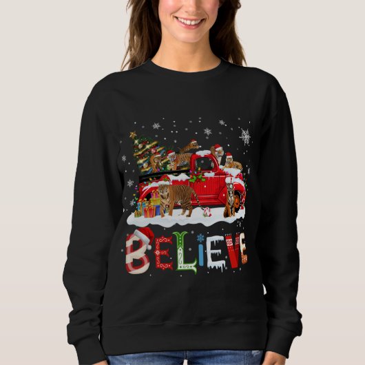 Sweatshirt T-rex Dinosaur équitation Camion Rouge Joyeux Noël (Devant)