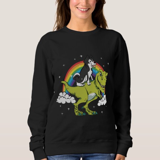 Sweatshirt T Rex Riding Husky Dog Kids & Présente (Devant)