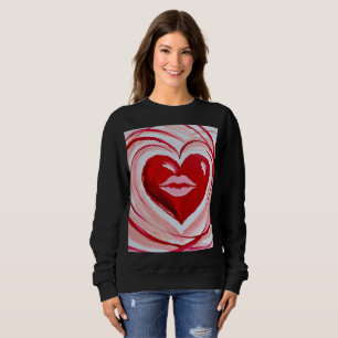 Sweatshirt T-Shirt Artistique Cœur Rouge Romantique & Lèvres