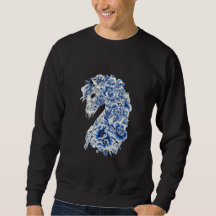 T-Shirt Cheval en Porcelaine Florale Bleue et Blan
