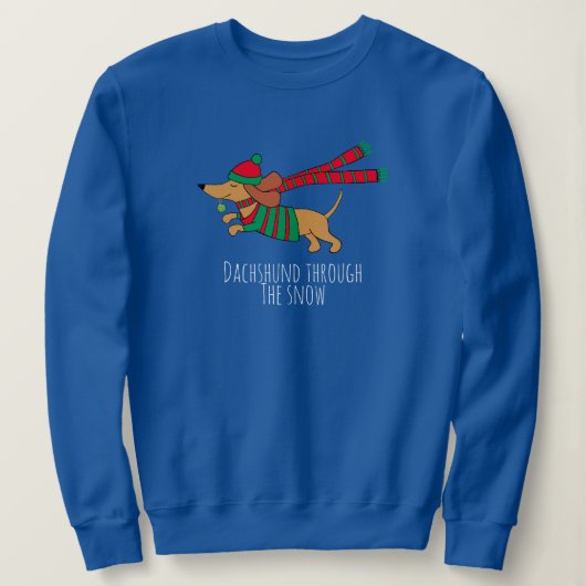 Sweatshirt T-shirt Dachshund à travers la neige longue tenue (Design devant)