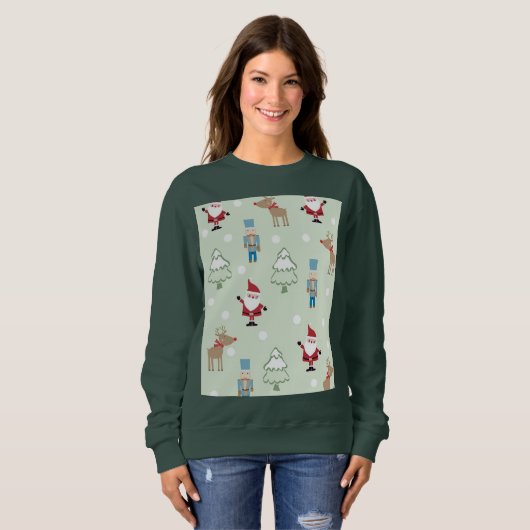 Sweatshirt T-shirt de Noël féminin vert (Devant entier)