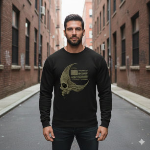 Sweatshirt T-Shirt Drapeau Américain Crâne Croissant de Lune