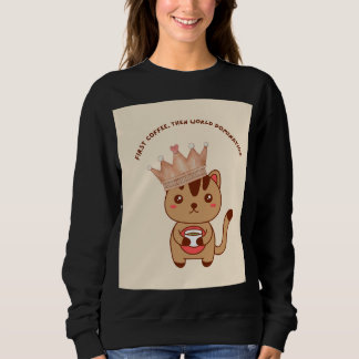 Sweatshirt T-shirt drôle pour amateur de café et chat