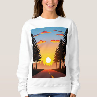 Sweatshirt T-shirt Femme, Sunset Road Forest