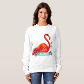 Sweatshirt T-shirt Flamant rose et fleurs rose corail (Devant entier)