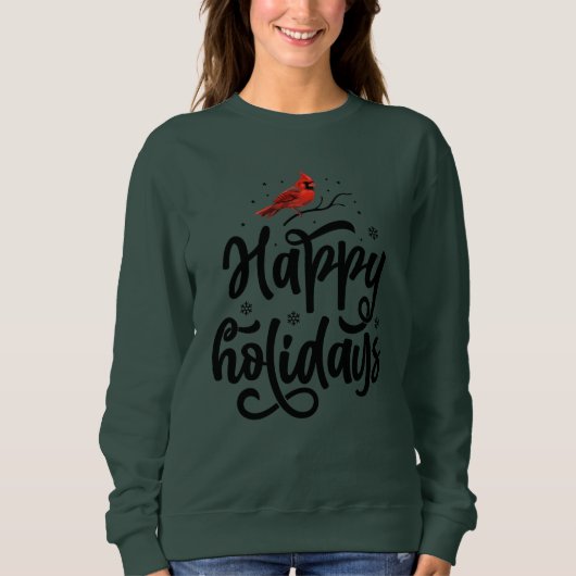 Sweatshirt T-shirt Red Bird Happy Holidays (Devant)