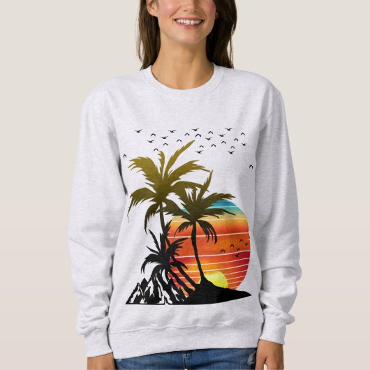 Sweatshirt T-shirt Rétro Palm Trees Mountain Sunset (Devant)