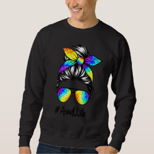 Sweatshirt Tante Life Messy Hair Bun Tie Dye Femmes Da de la