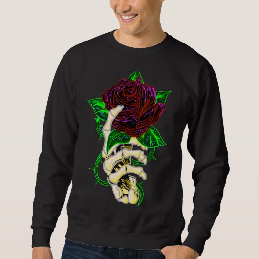 Sweatshirt Tatouage Rose à main de squelette (Devant)