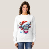 Sweatshirt Taureau de vache de Noël avec/Santa Hat Art folklo (Devant entier)