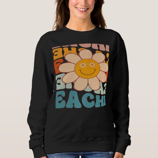 Sweatshirt Teacher Retro Daisy Colorful Teacher Back To Schoo (Devant)