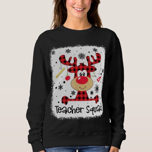Sweatshirt Teacher Squad Cute Red Plaid Reindeer Snow Lover C (Devant)
