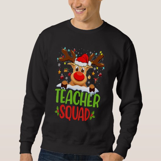 Sweatshirt Teacher Squad Santa Reindeer Christmas Lights Xmas (Devant)