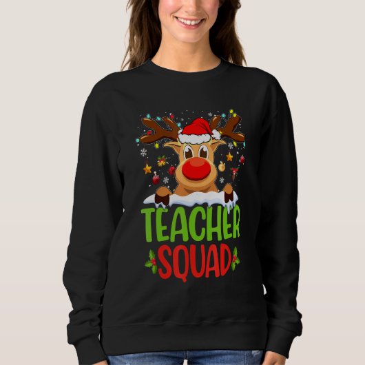 Sweatshirt Teacher Squad Santa Reindeer Christmas Lights Xmas (Devant)