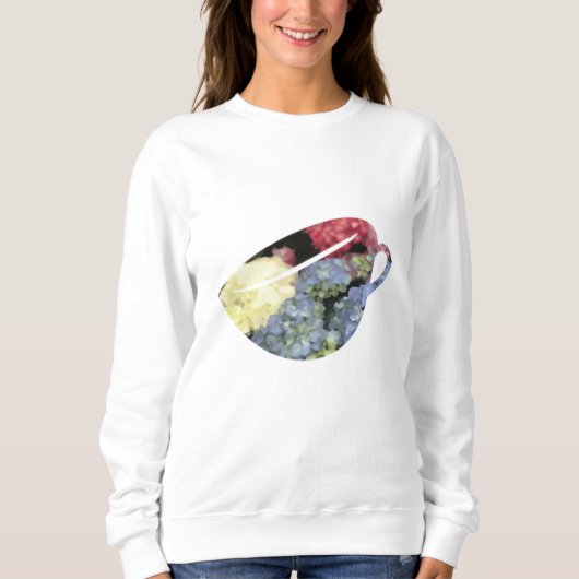 Sweatshirt Teacup bleu et rose Hydrangea Fleur Peinture (Devant)