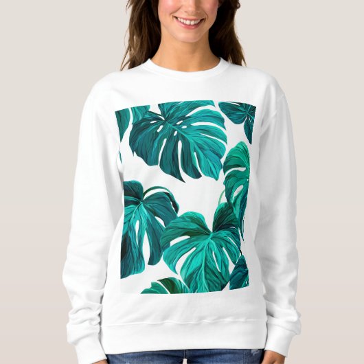 Sweatshirt Teal Tropical Monstera Leaf Seamless Pattern Art (Devant)