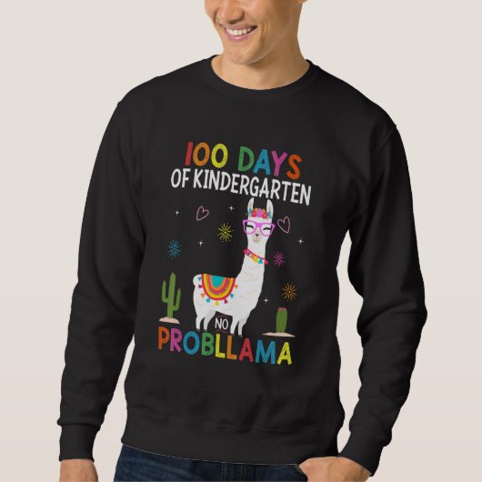 Sweatshirt Team Kindergarten No Prob Llama Teacher 100th Day  (Devant)