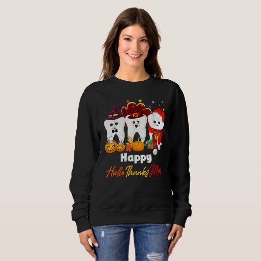 Sweatshirt Teeth HalloThanksMas Pumpkin Dental (Devant entier)