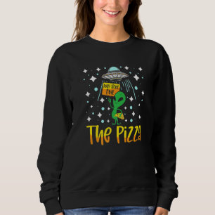 Sweatshirt Tête d'alien mangeant une pizza UFO extraterrestre