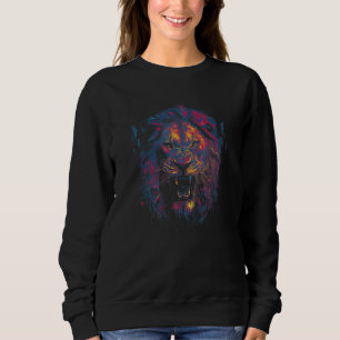 Sweatshirt Tête de lion Contraste Art coloré Graphique animal