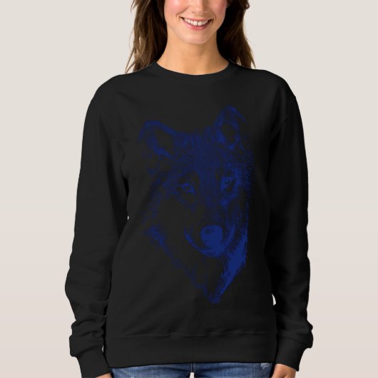 Sweatshirt Tête de loup dans Blue Husky Chig Line Art (Devant)