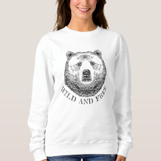 Sweatshirt Tête D'Ours, Sauvage Et Libre, Illustration Dessin (Devant)