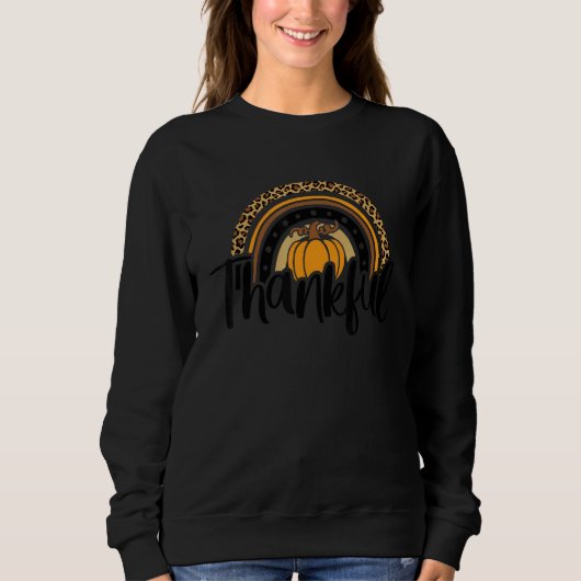 Sweatshirt Thankful Leopard Rainbow Pumpkin Thanksgiving Boho (Devant)
