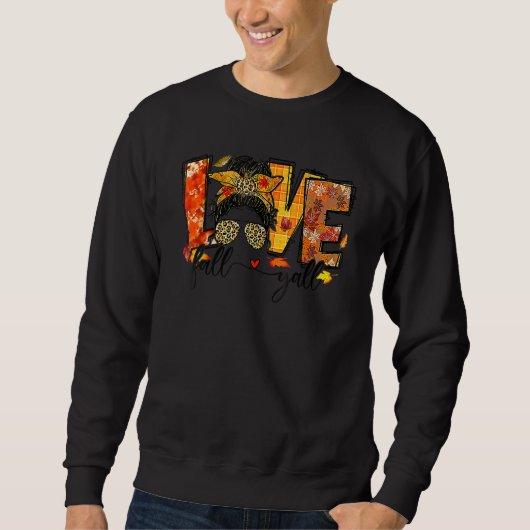 Sweatshirt Thankful Love Fall Yall Retro Autumn Messy Bun Tha (Devant)