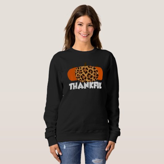 Sweatshirt Thankful Thanksgiving Pumpkin Leopard   (Devant entier)