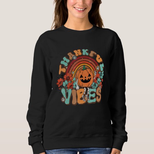 Sweatshirt Thankful Vibes Pumpkin Autumn Fall Thanksgiving Gr (Devant)