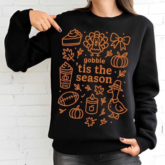 Sweatshirt Thanksgiving Doodle Collage | Chute d'orange brûlé