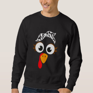 Sweatshirt Thanksgiving Turkey Face Messy Bun Matching Family