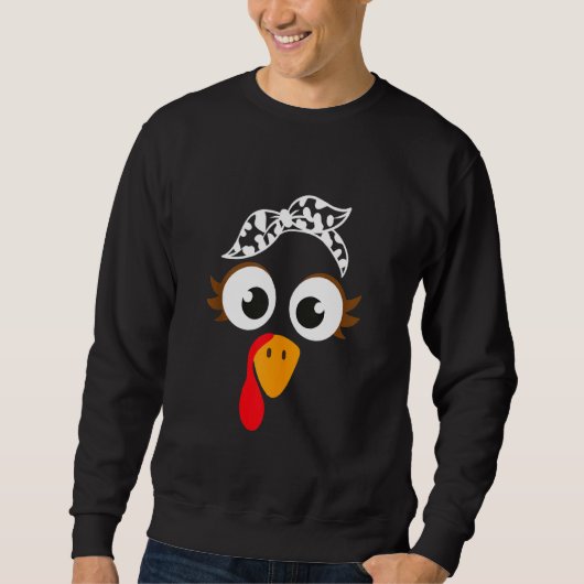 Sweatshirt Thanksgiving Turkey Face Messy Bun Matching Family (Devant)