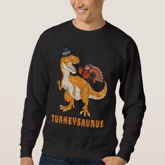 Sweatshirt Thanksgiving Turkey Riding Saurus Dinosaur Turkey  (Devant)