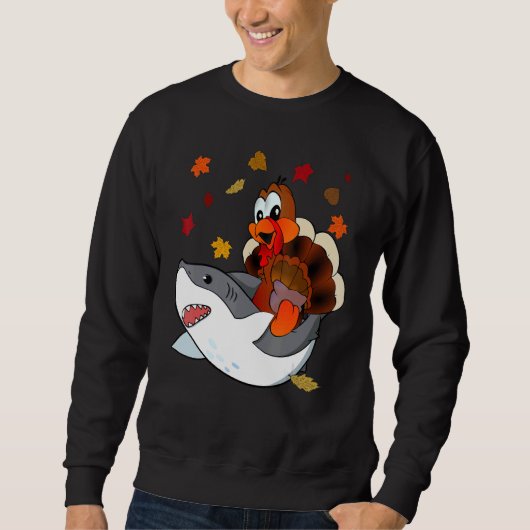 Sweatshirt Thanksgiving Turkey Riding Shark  Toddler Boys Kid (Devant)