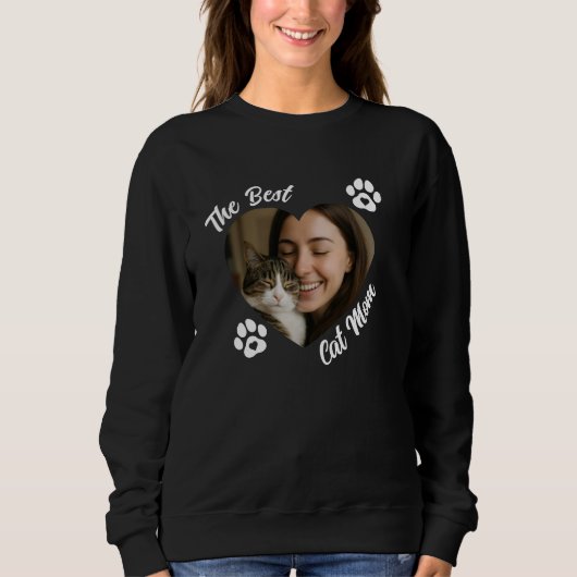 Sweatshirt "The Best Cat Mom" Personalized Photo Heart  (Devant)