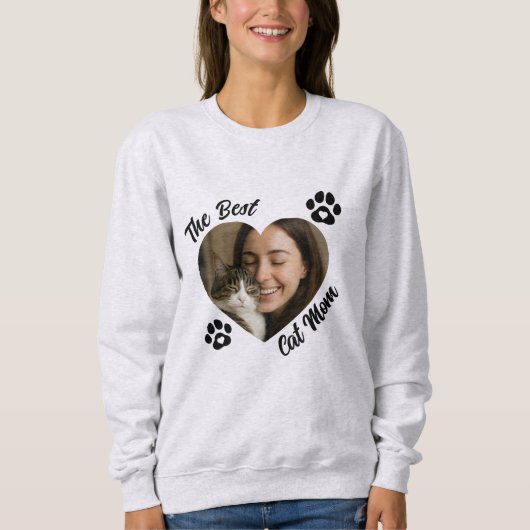 Sweatshirt "The Best Cat Mom" Personalized Photo Heart  (Devant)