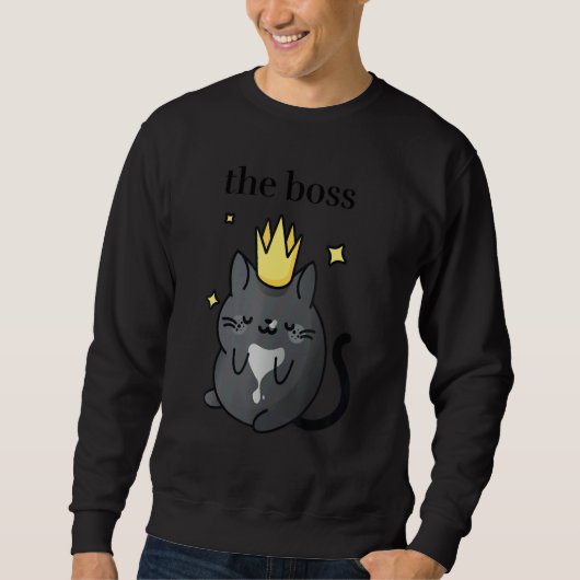 Sweatshirt The Boss Black Tuxedo Cat with Crown Cozy Cat (Devant)