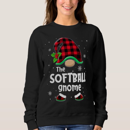 Sweatshirt The Softball Gnome Buffalo Plaid Christmas Matchin (Devant)