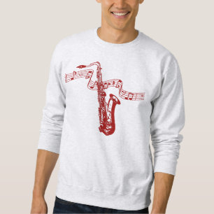 Sweatshirt Thème musical Saxophone rouge et notes -Sweatshirt