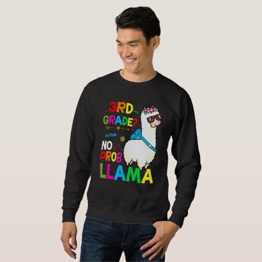 Sweatshirt Third Team 3rd Grade Teacher Rainbow No Prob Llama (Devant entier)