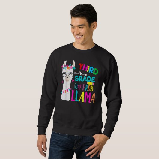 Sweatshirt Third Team 3rd Grade Teacher Rainbow No Prob Llama (Devant entier)