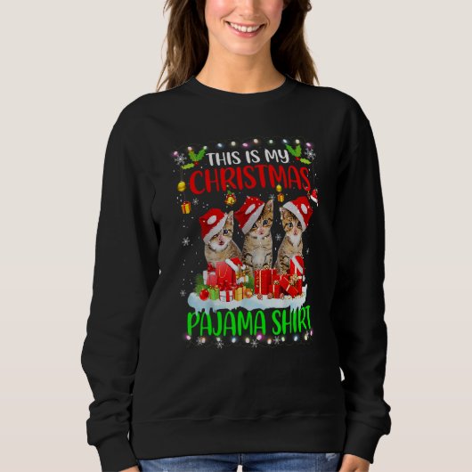 Sweatshirt This Is My Christmas Pajama   Cat Santa Hat Lights (Devant)