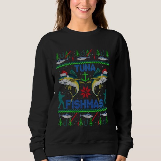 Sweatshirt Thon drôle Pêcher laide doux de Noël (Devant)