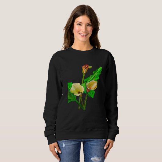 Sweatshirt Three Calla Lilies Black Outline (Devant entier)