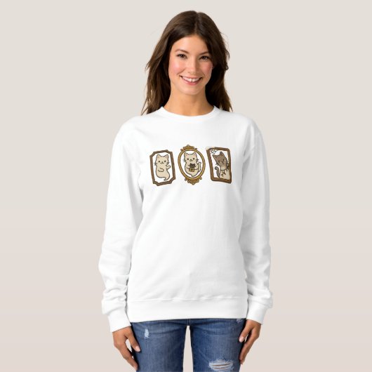 Sweatshirt Three Ghost Cats in Ornate Frames | Cute Halloween (Devant entier)