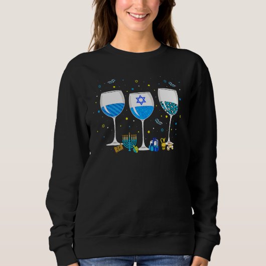 Sweatshirt Three Glass Of Wine Leopard  Drinker Hanukkah Part (Devant)