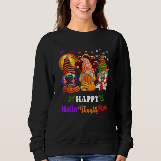 Sweatshirt Three Gnomes Halloween Merry Christmas Happy Hallo (Devant)