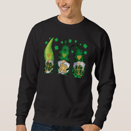 Sweatshirt Three Gnomes Holding Shamrock Leopard Plaid St Pat (Devant)